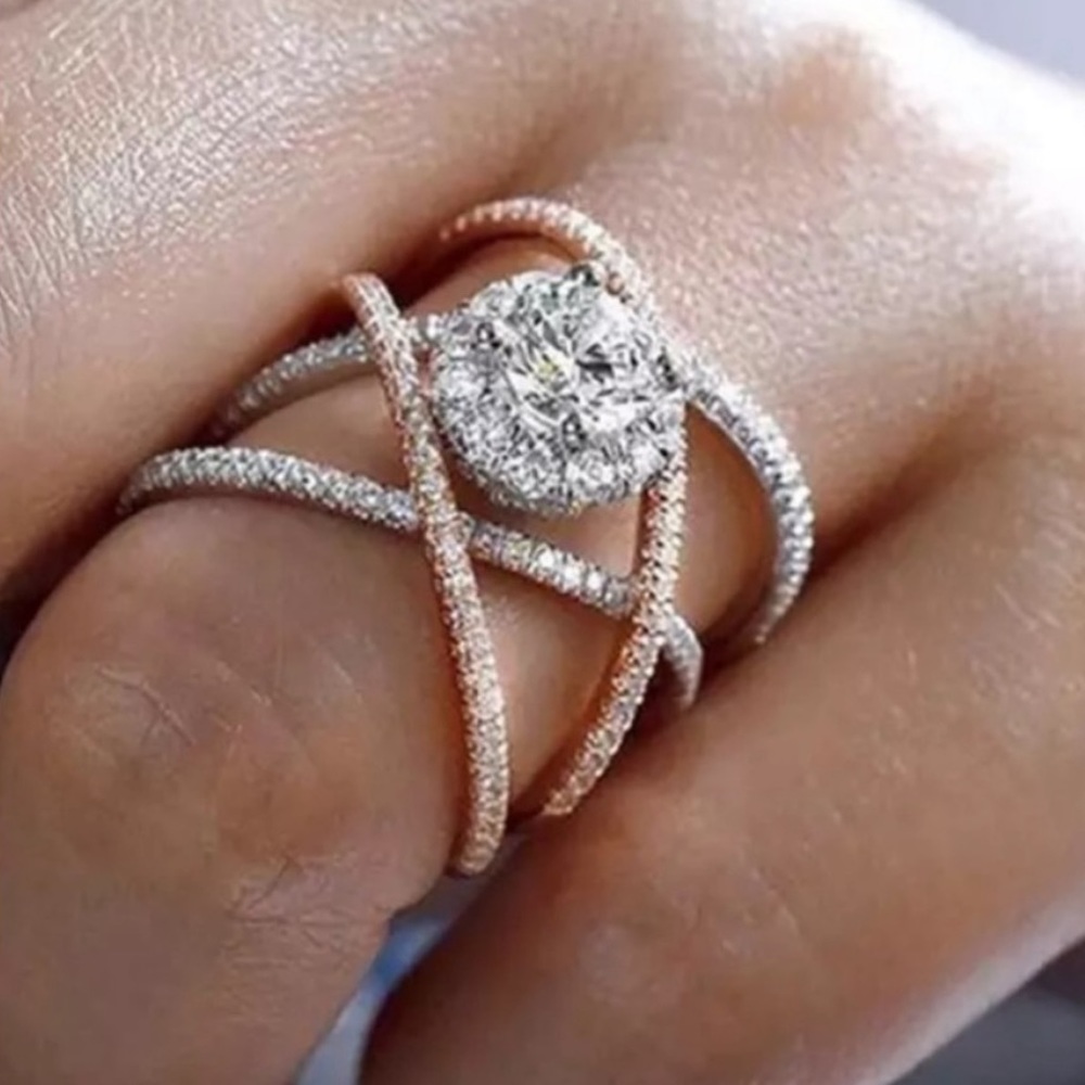 Dazzling Silver and Gold Crossover Ring